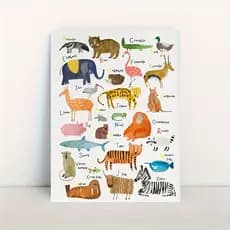 Quadro Alfabeto Animais Infantil – Letras Coloridas, Arte Educativa para Berçário