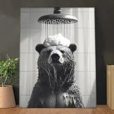 🟢 Quadro Urso no Banheiro - Decoração Divertida e Fofa para Lavabo, Banheiro e Quarto