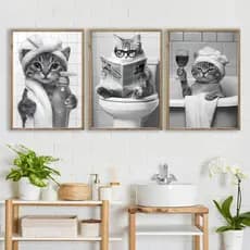 Quadros Decorativos Animais Preto e Branco 3 Peças Arte Minimalista Moderna Sala