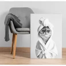 Quadro Gatinho Estiloso Arte Animal para Decorar Banheiro, Lavabo e Sala