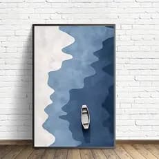 Quadro Decorativo Náutico Azul Branco Cena Costeira Serena Parede Sala de Estar