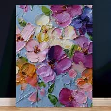 Quadro Decorativo Abstrato Moderno Flores Coloridas Rosa Roxo Arte Parede Sala