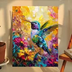 Quadro Decorativo Beija-Flor e Flores Arte Colorida Natureza Parede Sala Quarto