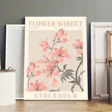 Quadro Decorativo Mercado Floral Estocolmo Estilo Nórdico Flores Rosas Parede Sala Quarto Escritório