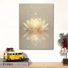 Quadro Decorativo Flor de Lótus Dourado Zen Arte Tranquila Parede Sala Quarto Escritório Casa