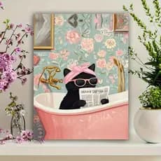 Arte de Gato Preto na Banheira – Poster Divertido para Banheiro, Decoração Moderna e Humorística