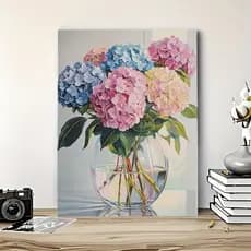 Quadro Decorativo Hortênsia Floral Elegante Azul Rosa Arte Moderna Parede Sala Quarto Presente