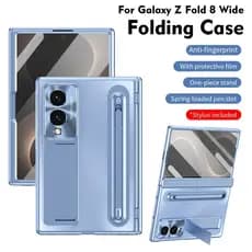 Para Samsung Z Fold 8 Caso Largo Kickstand Filme De Vidro Temperado Pop-Up Caneta Slot Com Stylus Dobradiça Lente Proteç
