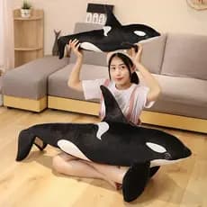 Almofada Realista Orca Baleia Preta Pelúcia Fofa Grande Peixe Tubarão Animal do Mar Presente Macia