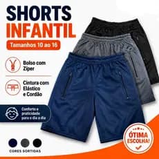 Kit 2 Shorts Infantil e Juvenil 10 ao 16 Com Ziper No Bolsol Bermuda
