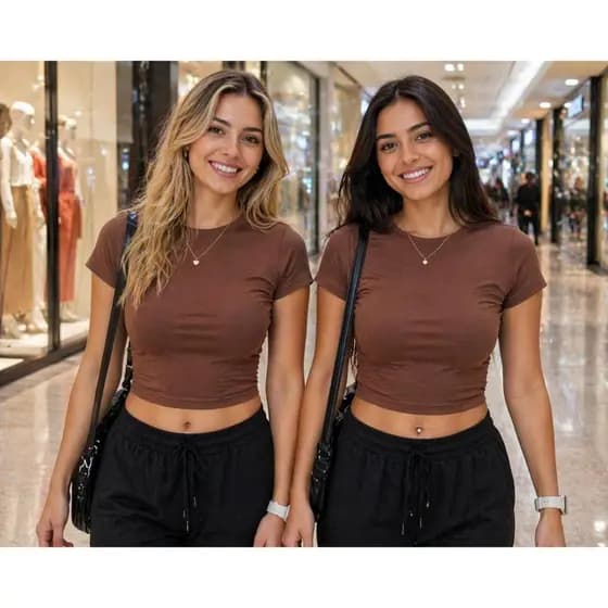 Kit 2 Cropped Feminino Algodão Premium Levemente Soltinho Confortável