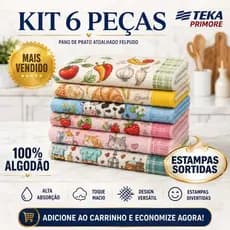 Pano de Prato Atoalhado 6x1 40X65cm Teka Primore Guardanapo Toalha de Cozinha Pia Louça