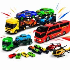 Brinquedos de menino 9Pçs Carrinho Brinquedo Caminhão Moto Cegonha Reboque Miniatura Menino Presente