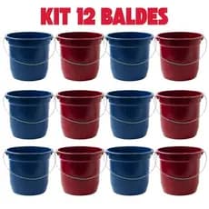Kit 12 Baldes 8 Litros De Limpeza Com Alça Resistente Plástico Resistente Grande Multiuso
