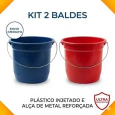 Kit 2 Baldes Plástico Reforçado Com Alça De Ferro Metal 8 Litros Lavanderia Faxina Pesada Resistente
