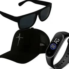 Kit Masculino Relogio Esportivo Prova dagua + Boné + Óculos Grife Preto Ou Marrom .2023n Só Hoje