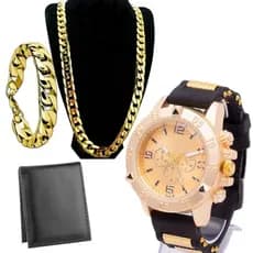 Relogio Masculino luxo Prova dágua + Carteira de couro + Pulseira e corrente dourada .2023n Só Hoje