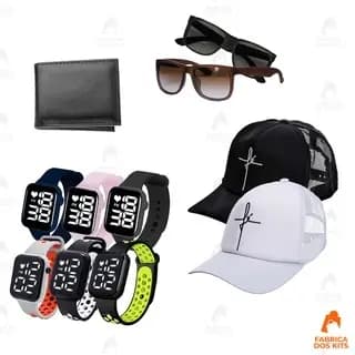 Kit Masculino Relógio Digital Prova D`agua + Óculos Just + Carteira + Boné Muito Barato