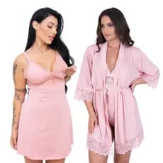 Kit de 2 Peças Camisola Pós Parto e Roupão Feminino de Amamentação Kit Pós Parto para Mãe com robe