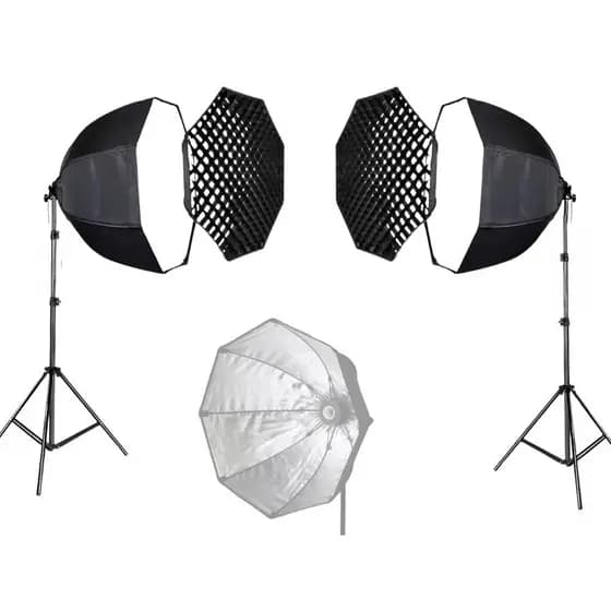 Kit Iluminação Luz Continua Softbox Octabox 70cm Com Grid