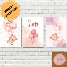 kit 3 quadros decorativos infantil  quarto menina| mdf 3 mm| quadros decorativos menina| quadro decorativo ursinha