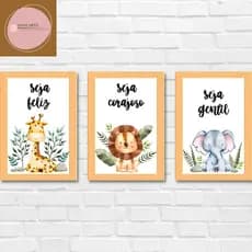 kit 3 quadros decorativos infantil  quarto menino| mdf 3 mm| quadros decorativos menino| quadro decorativo seja forte e corajoso