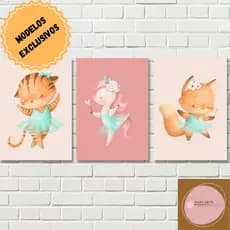 kit 3 quadros decorativos infantil  quarto menina| mdf 3 mm| quadros decorativos menina| quadro decorativo bailarina