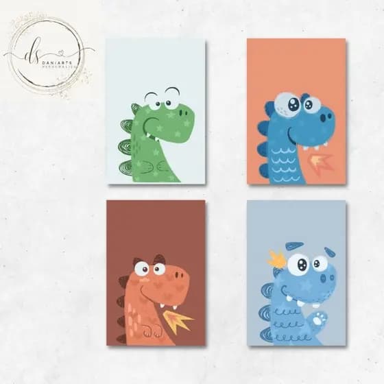 Kit 4 quadros decorativos dino dinossauros mdf
