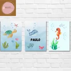 kit 3 quadros decorativos infantil  quarto menino| mdf 3 mm| quadros decorativos menino| quadro decorativo fundo do mar