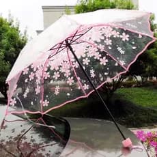 Espessamento Transparente Três Dobras Guarda-Chuva De Japonês Flor De Cerejeira Plástico PVC Claro Falbala Chuvas Femini