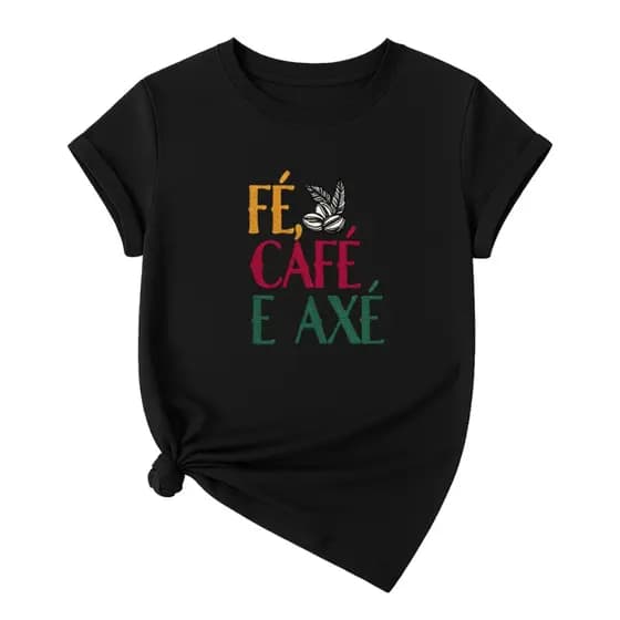 Camiseta T-Shirt Confortavel Linda Camisa Casual Algodão Fé Café Axé Umbanda Candomblé Ogun Orixás Exclusivo