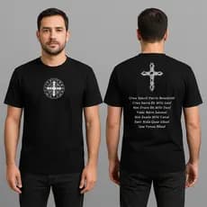 Camiseta Masculina T Shirt Promoção Algodão Confortavel Casual São Bento Oração Catolico Religioso Deus Jesus Bibilia