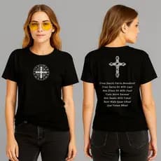Camiseta T-Shirt Confortavel Linda Camisa Casual Algodão Oração São Bento Preteção Catolicos Fé Jesus King Catilica