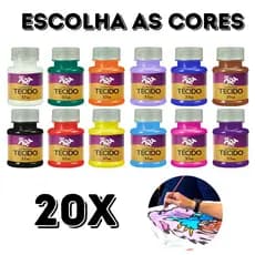 Kit Tinta Fosca Para Tecido 37Ml 20 Cores Escolha as cores