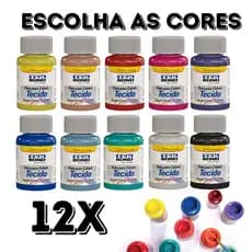 Kit 12 Tinta de Tecido Fosca Artesanato 37ml Tekbond