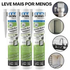 Adesivo Silicone Construção Transparente Tubo 256g/270ml Tekbond