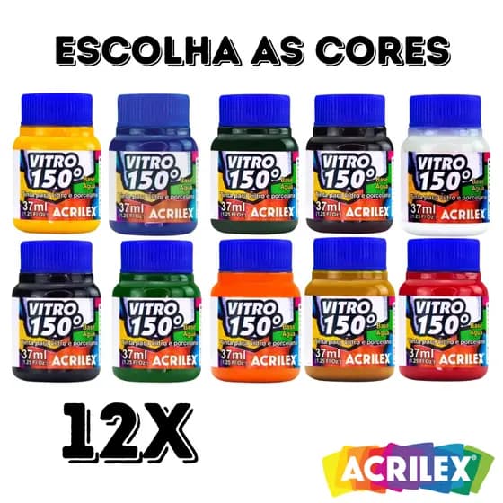 Kit 12 Tinta Vitro 150 37ml Escolha as Cores Acrilex