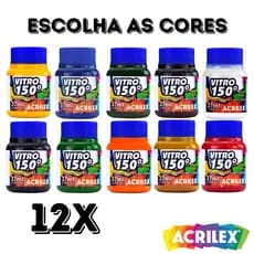 Kit 12 Tinta Vitro 150 37ml Escolha as Cores Acrilex
