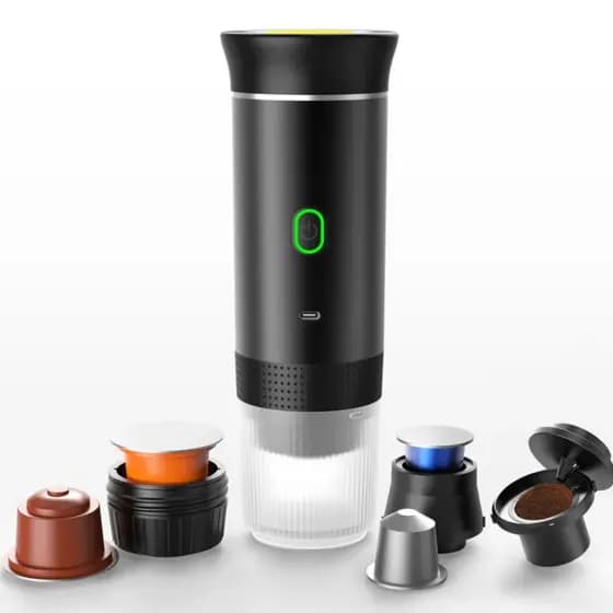 Cafeteira Portátil 3 em 1 Expresso Elétrica Recarregável para Cápsulas e Café Moído Compacta e Prática