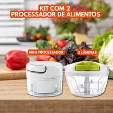Kit 2 Peças - Processador manual de alimentos com 3 lâminas 400 ml + Mini Processador manual de alimentos 200 ml