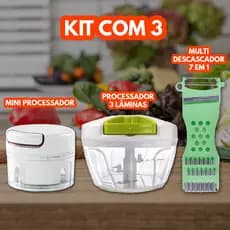 Kit Processador Triturador de Alimentos + Ralador Fatiador Cortador 7 em 1 + Mini Processador de Alho e Temperos