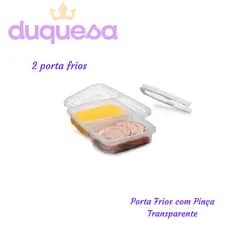 2 Porta Frios Duplo Transparente com Tampa com Pinça Mesa Posta