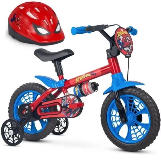 Bicicleta com Rodinha aro 12 Homem Aranha com Capacete Nathor Super Promoção