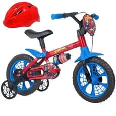 Bicicleta com Rodinha aro 12 Homem Aranha com Capacete Vermelho
