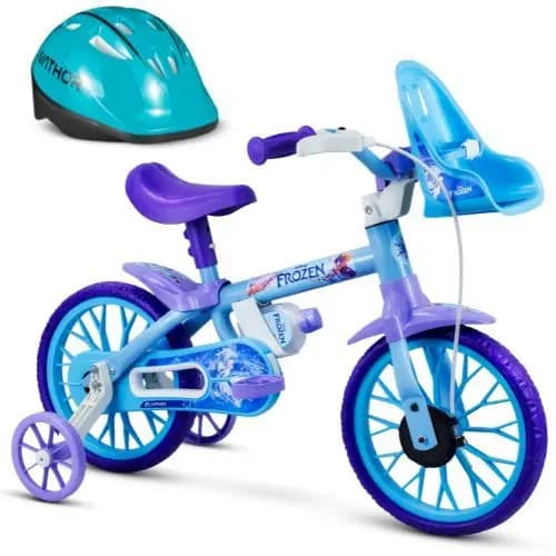 Bicicleta Infantil Menina Aro 12 Frozen Disney com Capacete Azul