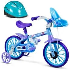 Bicicleta Infantil Menina Aro 12 Frozen Disney com Capacete Azul