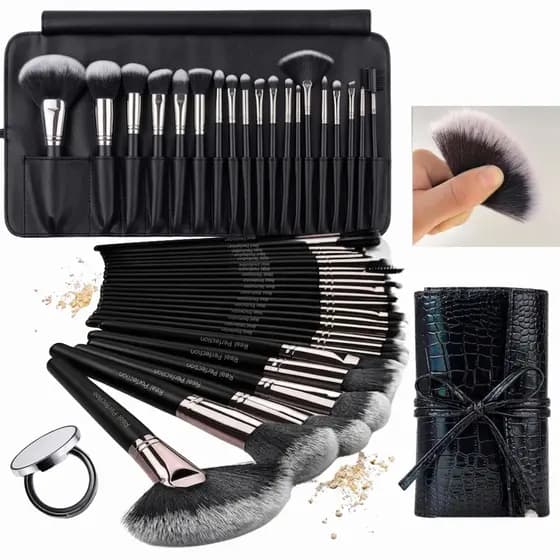 Kit Pincéis Maquiagem Profissional Completo com Estojo 24 32 Peças Real Perfection