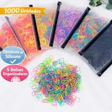Kit Elástico de cabelo 1000UN Colorido preto branco Com Bolsa Liguinha Rabicó Infantil Adulto