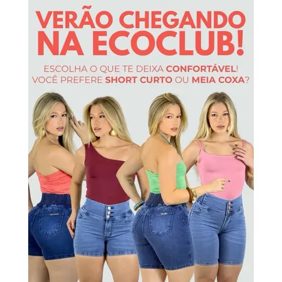 Short Modelador meia coxa Empina Bumbum Ecoclub com Elástico que ajusta na cintura