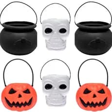 Kit 6 Mini Baldinho Baldes Calderão Abóbora Esqueleto Halloween Festa Dia Das Bruxas